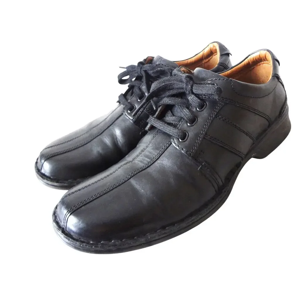 Clarks Touareg Vibe Bicycle Split Toe Black Leather Oxford Shoe Casual Mens 11.5